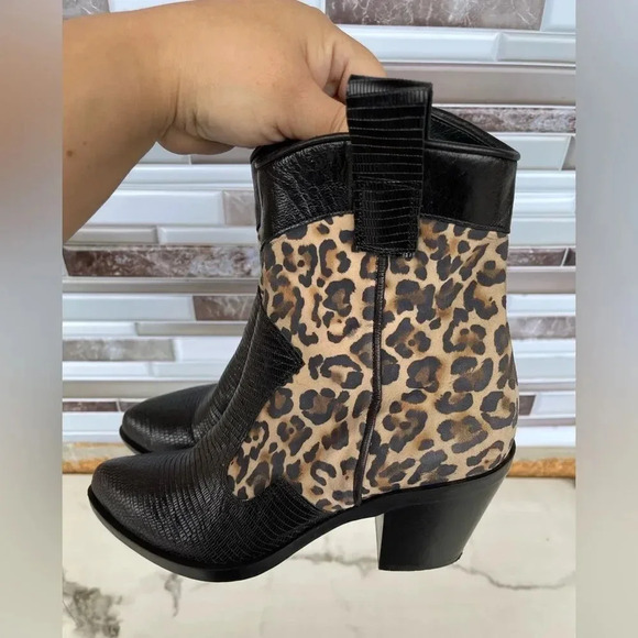 Alberto Zago Leather & Cheetah Print Booties 37 - Picture 4 of 8